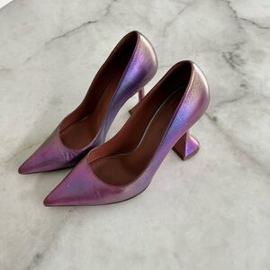 Amina Muaddi Iridescent Purple Pointed-Toe Pumps